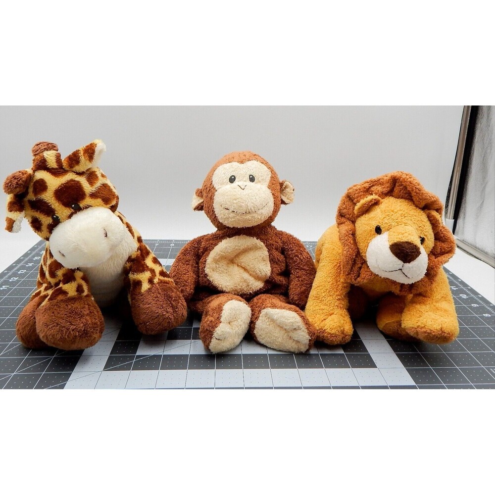Ty Pluffies Tylux Giraffe Lion Monkey Beanbag Terry Plush Stuffed Animal Set/3